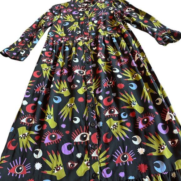 Nooworks Olive Dress Long Sleeve Button-Down Maxi Length Witchy Ways Size Large - Picture 6 of 13